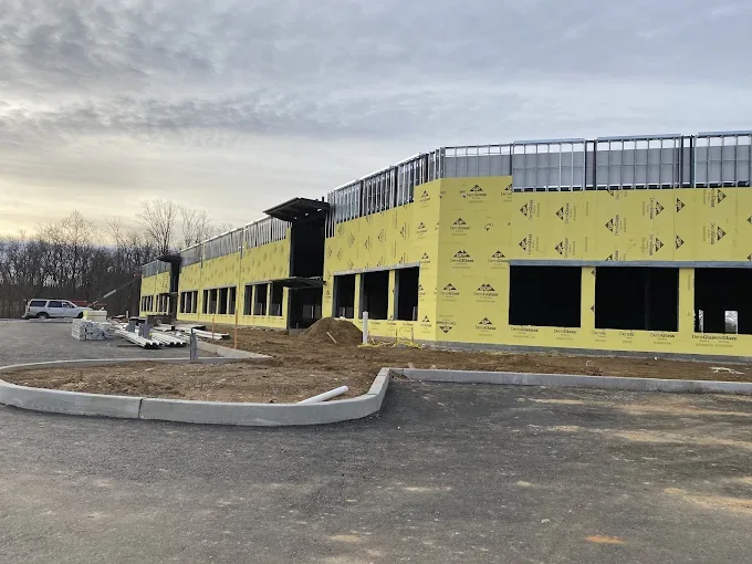 Two-story commercial building with exterior sheathing near Reading, PA
