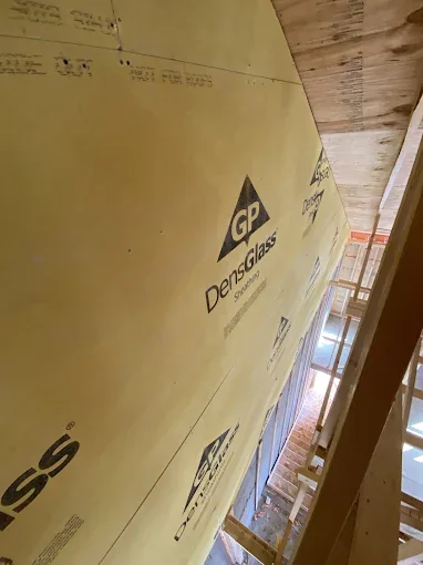 DensGlass glass-mat sheathing installed on exterior framing