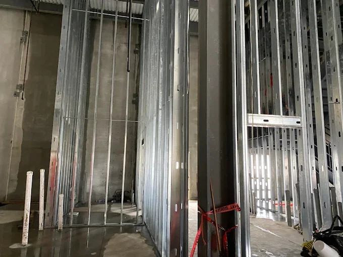 Metal stud partition walls framed in a commercial space